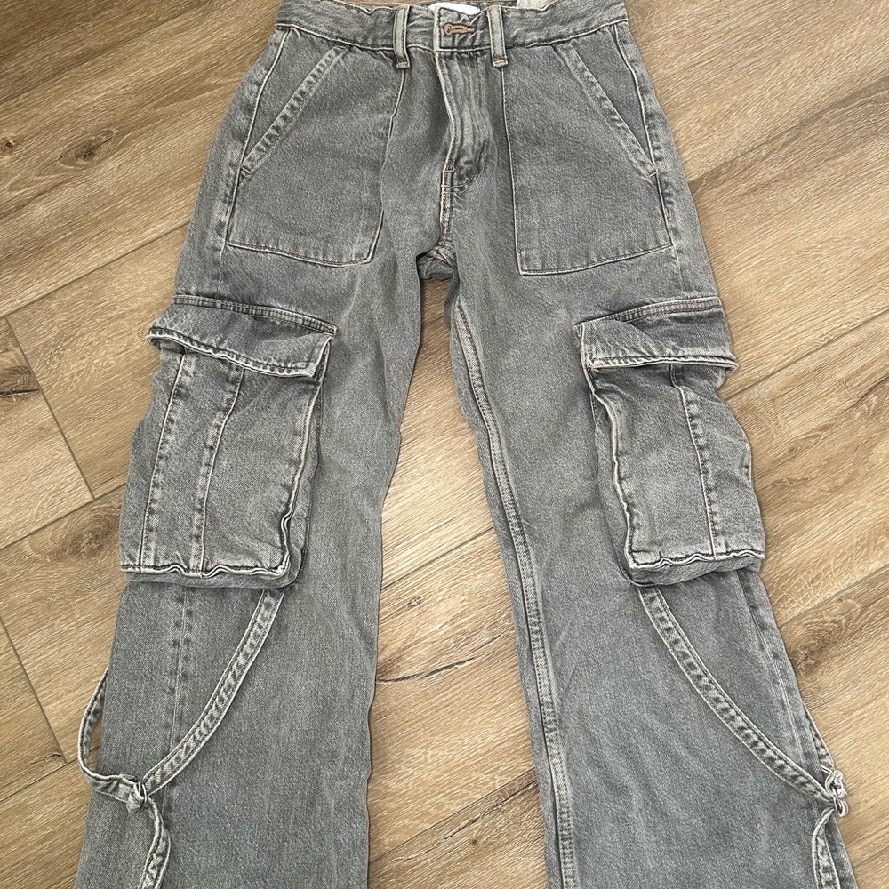 Zara Gray Denim Pants with Chain Accent